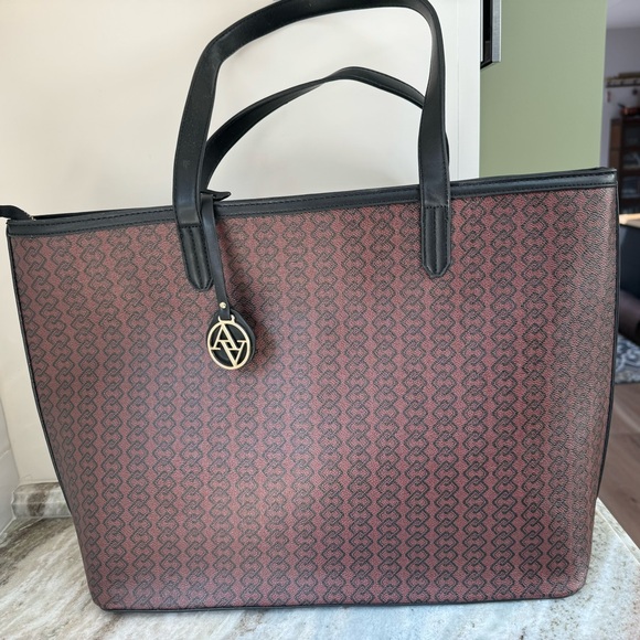 NWT!! Adrienne Vittadini Workbook Tote,Rich brown dark green/black/khaki stripe - Picture 2 of 16